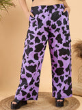 CURVY STREET Women Plus Size Abstract Printed Loose Fit Pure Cotton Cargos Trouser