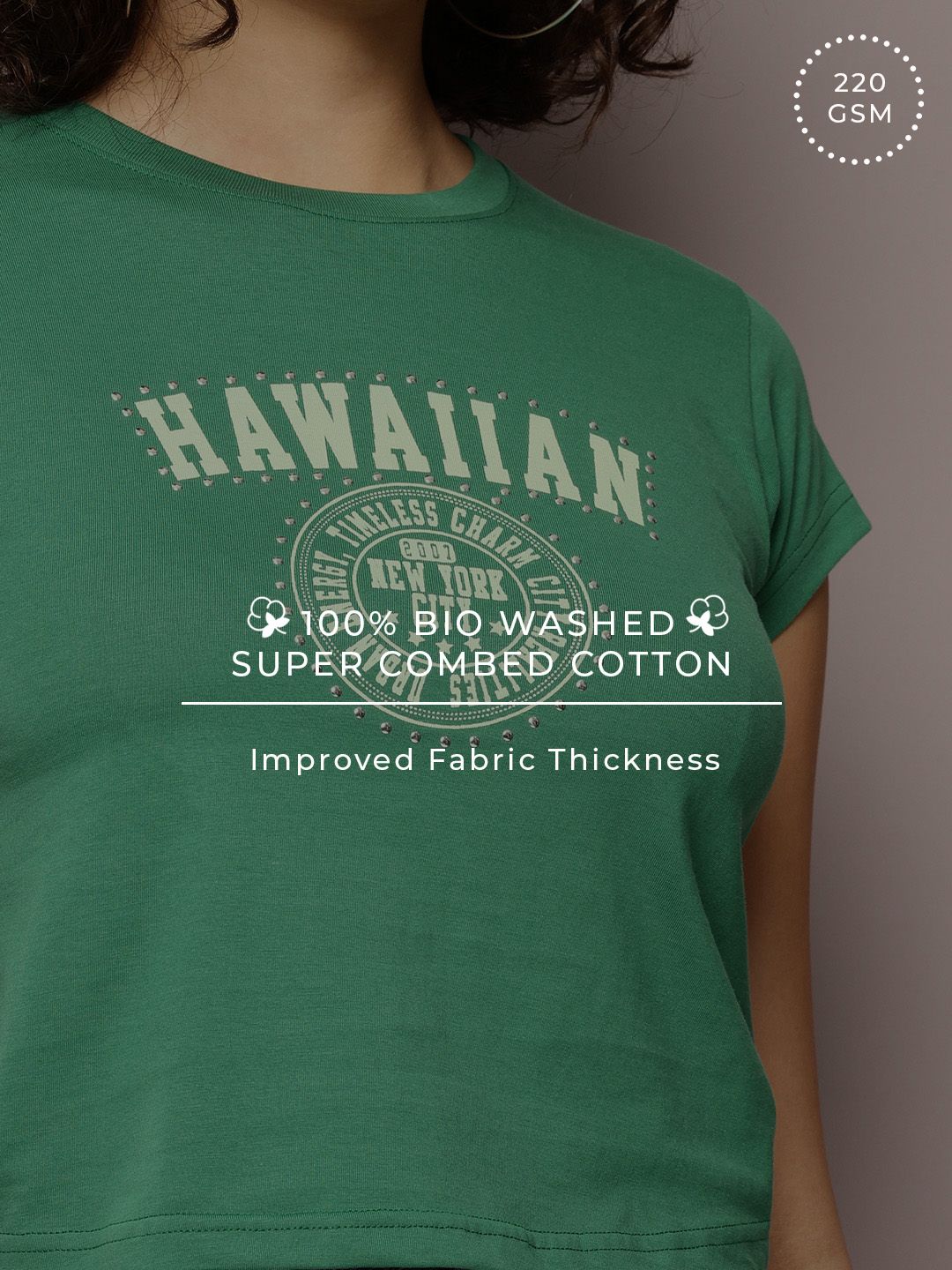 DILLINGER Women Regular Cropped Fit Printed Crew Neck Tshirt