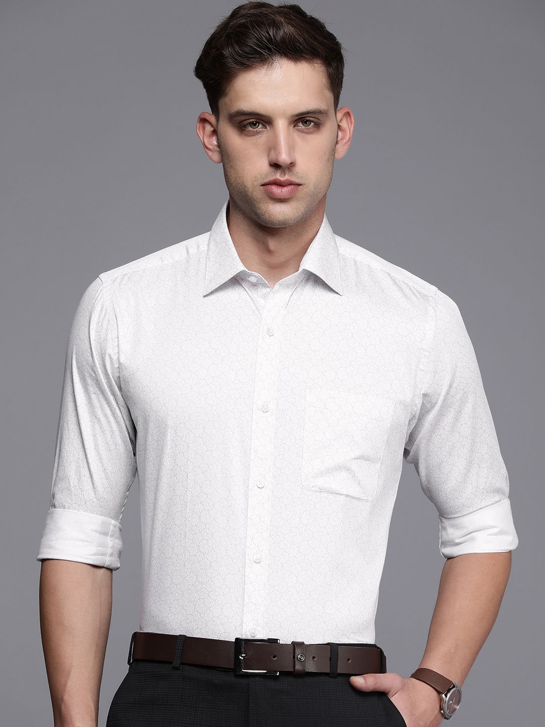 Raymond Slim Fit Floral Printed Pure Cotton Formal Shirt