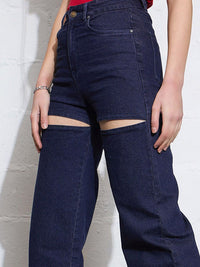 SASSAFRAS Women Straight Fit High-Rise Slash Knee Stretchable Jeans