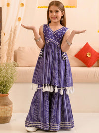 pspeaches Girls Bandhani Printed Pure Cotton Anarkali Kurta With Sharara