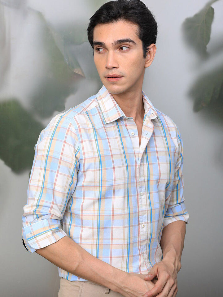 RARE RABBIT Men Campo Slim Fit Tartan Check Opaque Cotton Shirt