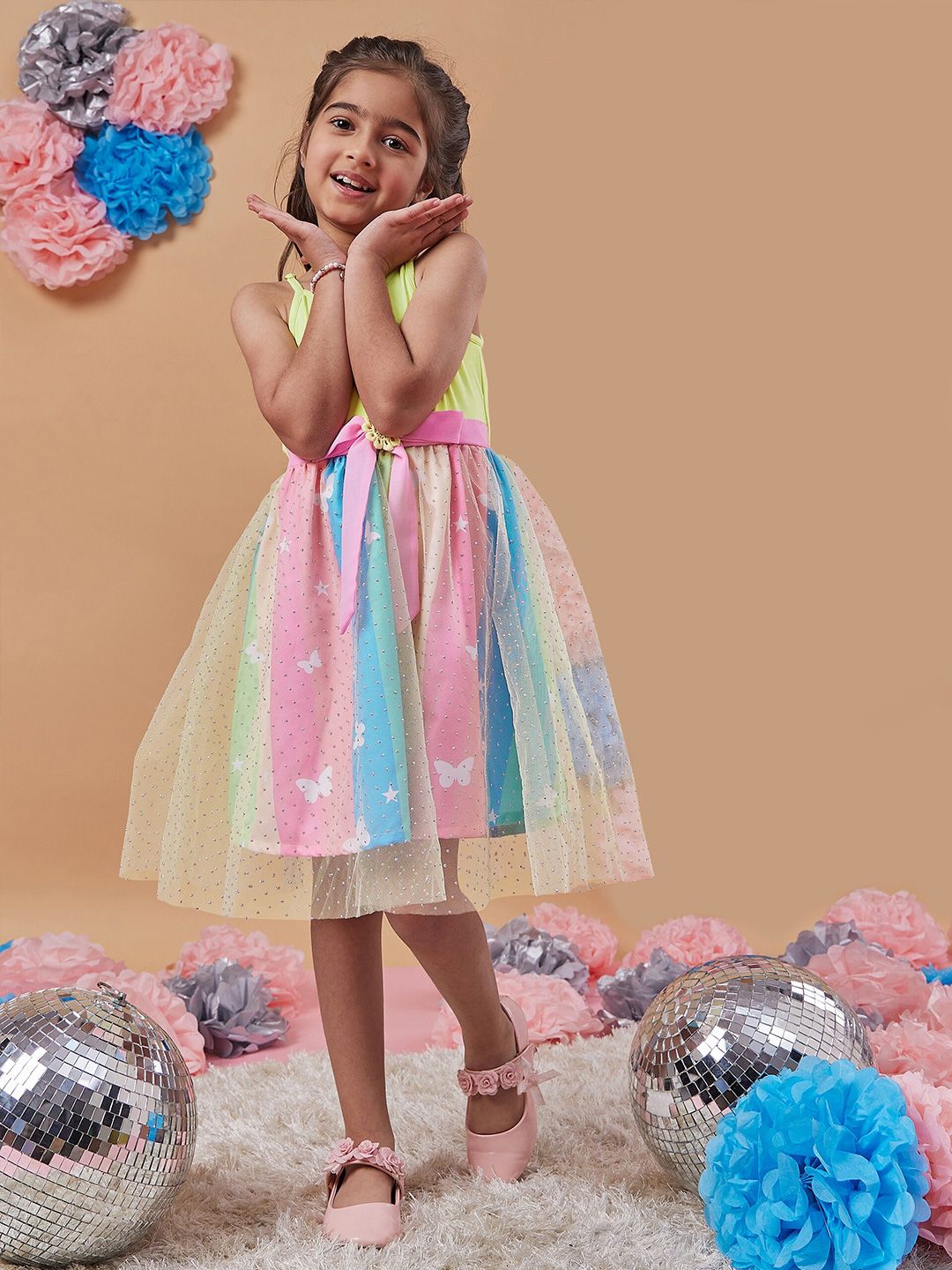 pspeaches Girls Embellished Net Fit & Flare Dress