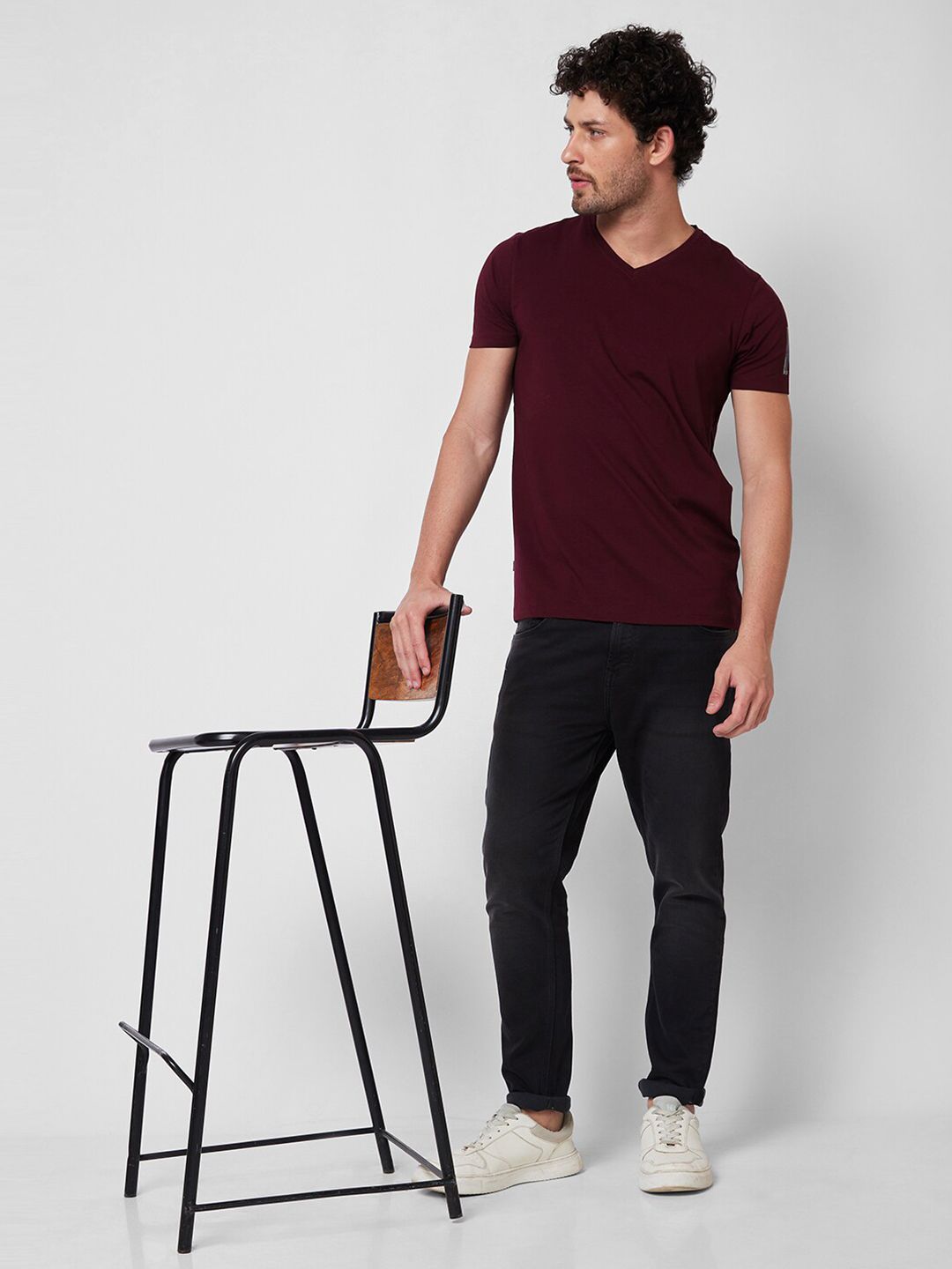 SPYKAR V-Neck Short Sleeves Cotton Slim Fit T-shirt