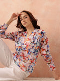 all about you Abstract Print Georgette Semi-Sheer Draped-Style Top