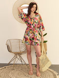 Berrylush Abstract Printed V-Neck Playsuit