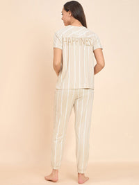 Sweet Dreams Beige Striped T-shirt With Pyjamas