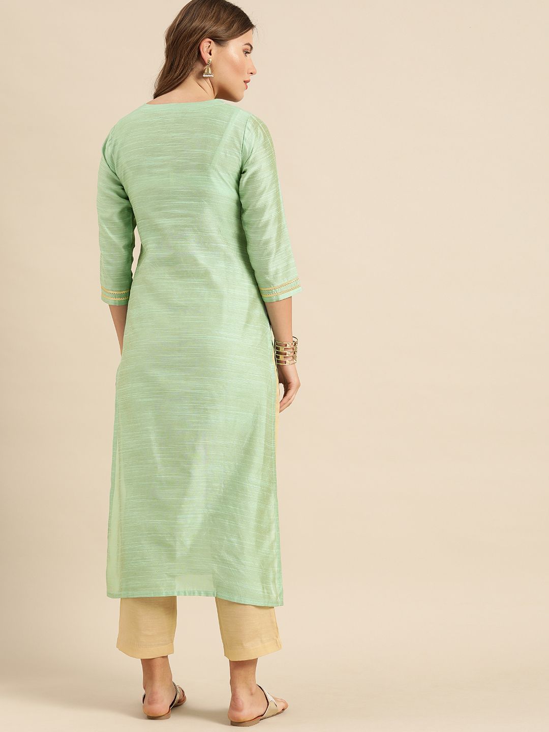 Varanga Women Sea Green Floral Embroidered Kurta