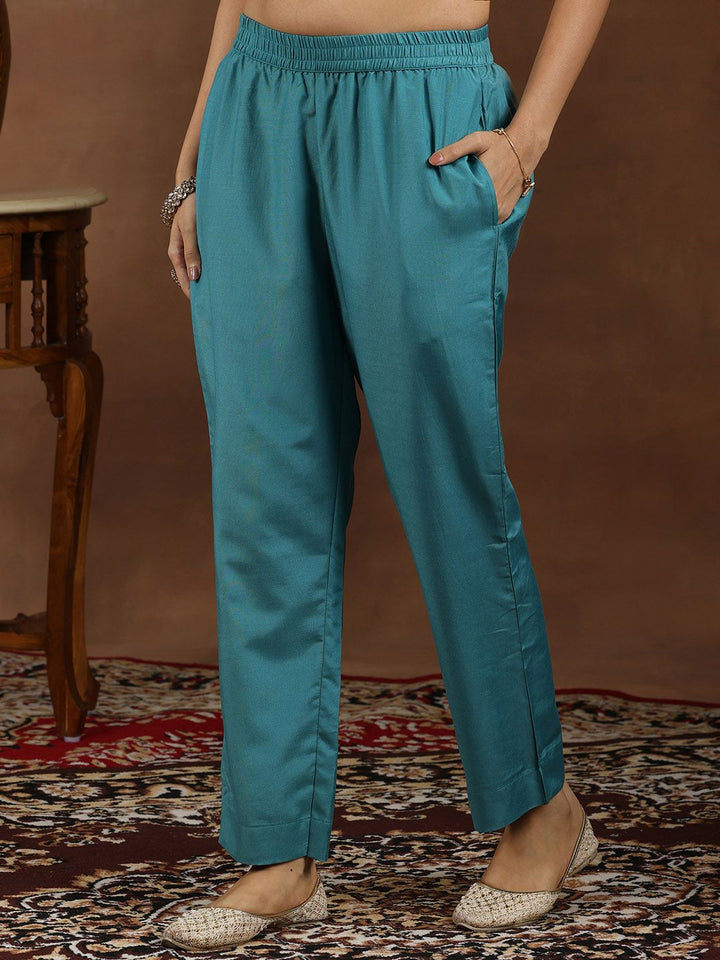 Libas Floral Printed Zari V-Neck Straight Kurta With Trouser & Dupatta