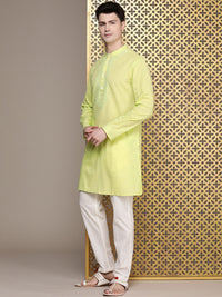 House of Pataudi Men Jashn Pure Cotton Yoke Design Thread Work Dobby Kurta