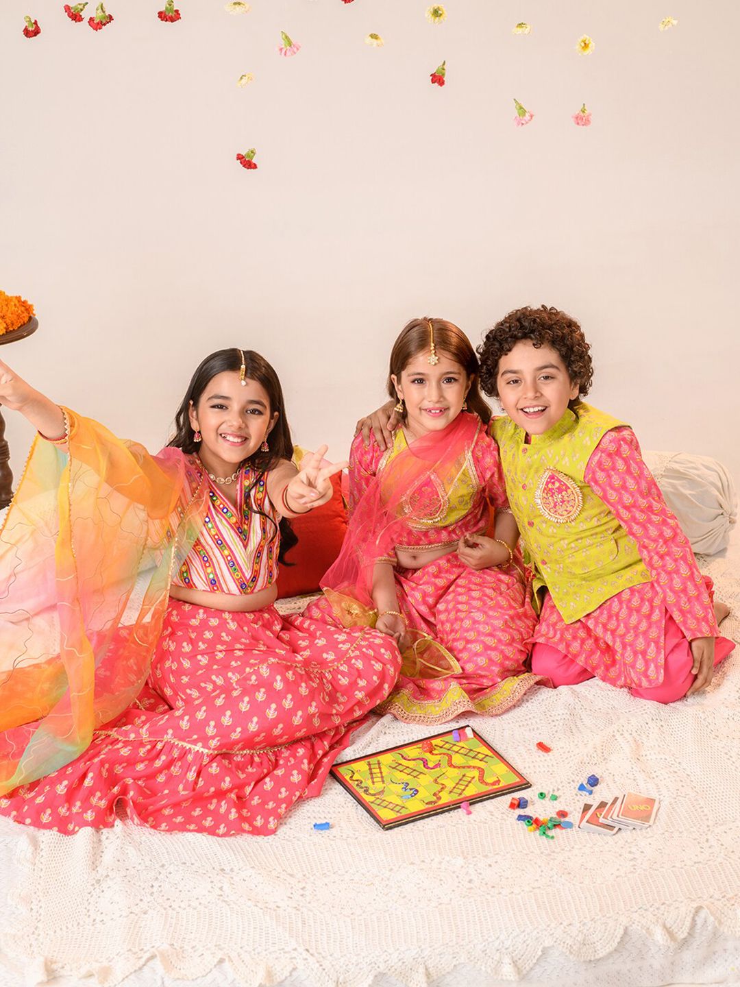 pspeaches Girls Embellished Mirror Work Ready to Wear Lehenga Choli With Dupatta