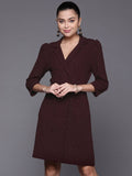 SASSAFRAS Women Burgundy Solid Shirt Dress