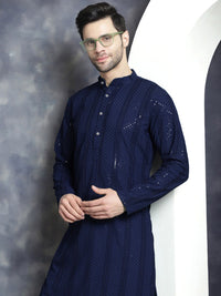 Jompers Geometric Embroidered Chikankari Mandarin Collar Straight Kurta