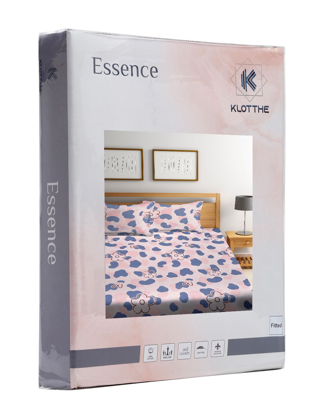 KLOTTHE Pink Floral Polycotton 300 TC Fitted King Fine Bedsheet with 2 Pillow Covers-96 x 89 inches