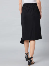 Athena Black A-Line Midi Skirt With Front Frill Detail