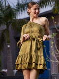 SASSAFRAS Off-Shoulder Bell Sleeve Georgette A-Line Dress