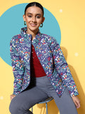 SASSAFRAS Women Purple & White Floral Print Padded Jacket