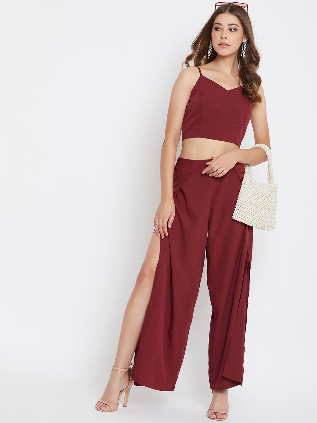 Berrylush Women Maroon Solid Two-Piece