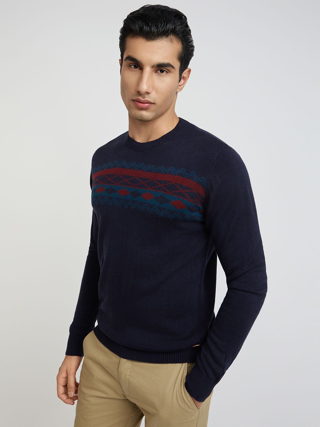 Raymond Men Navy Blue Printed Pullover