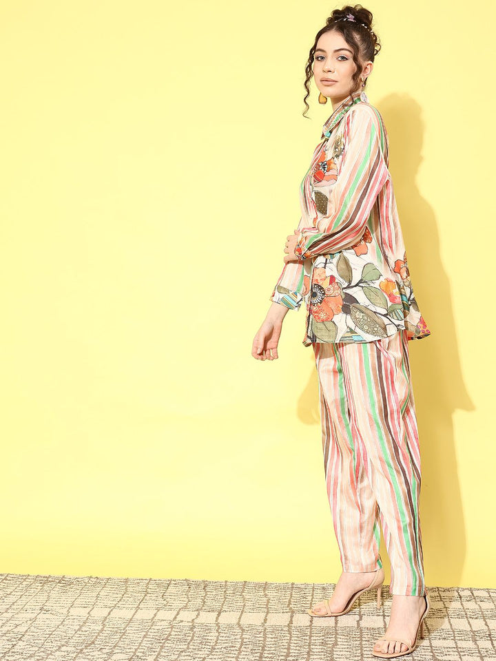Indo Era Women Floral Printed Shirt with Trousers