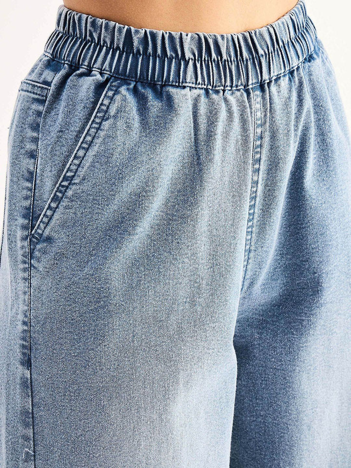 SASSAFRAS BASICS Women Clean Look Straight Fit Heavy Fade Acid Wash Stretchable Jeans