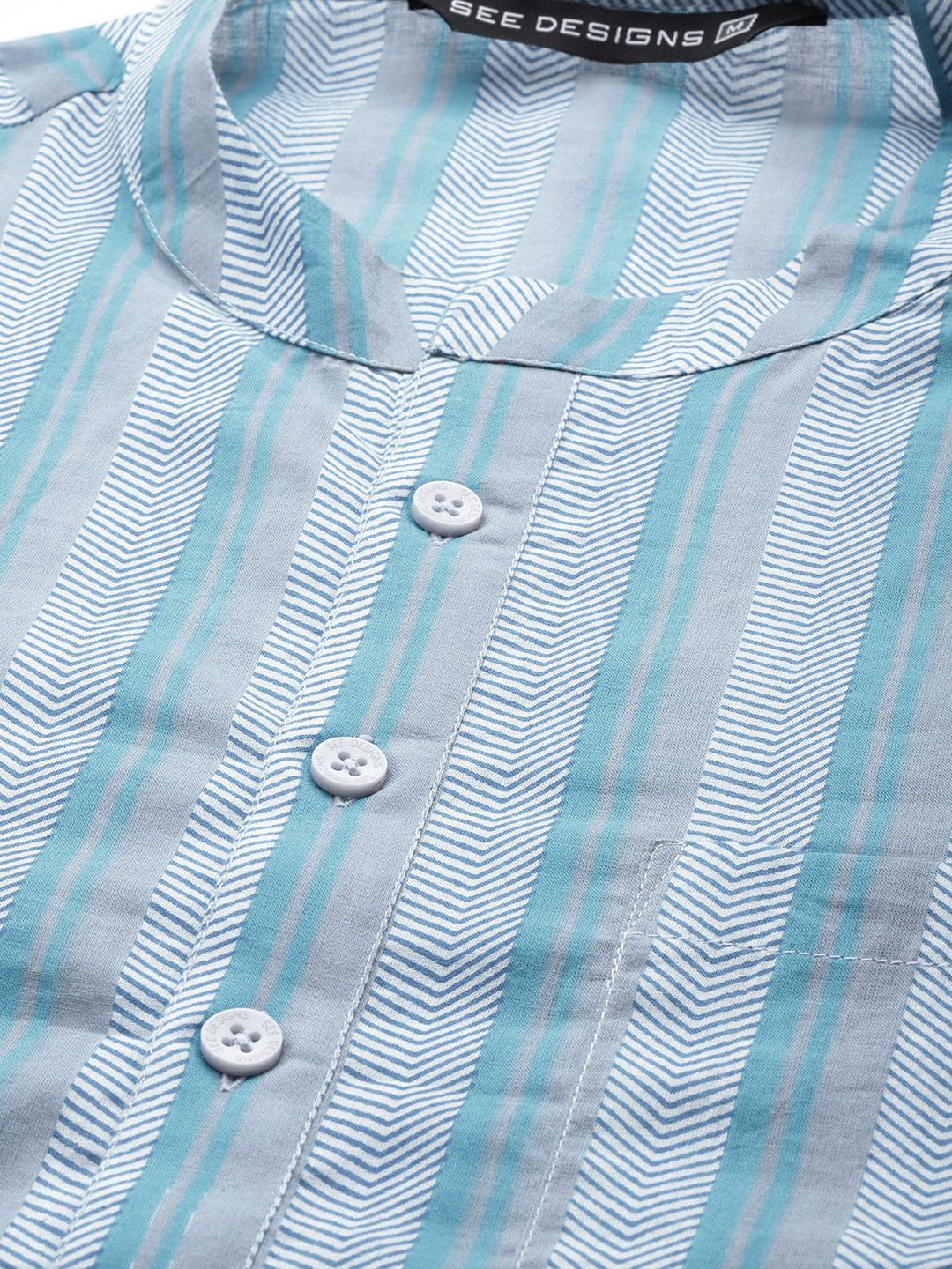 See Designs Men Blue Striped Pure Cotton Kurta with Trousers