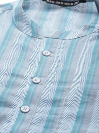 See Designs Men Blue Striped Pure Cotton Kurta with Trousers