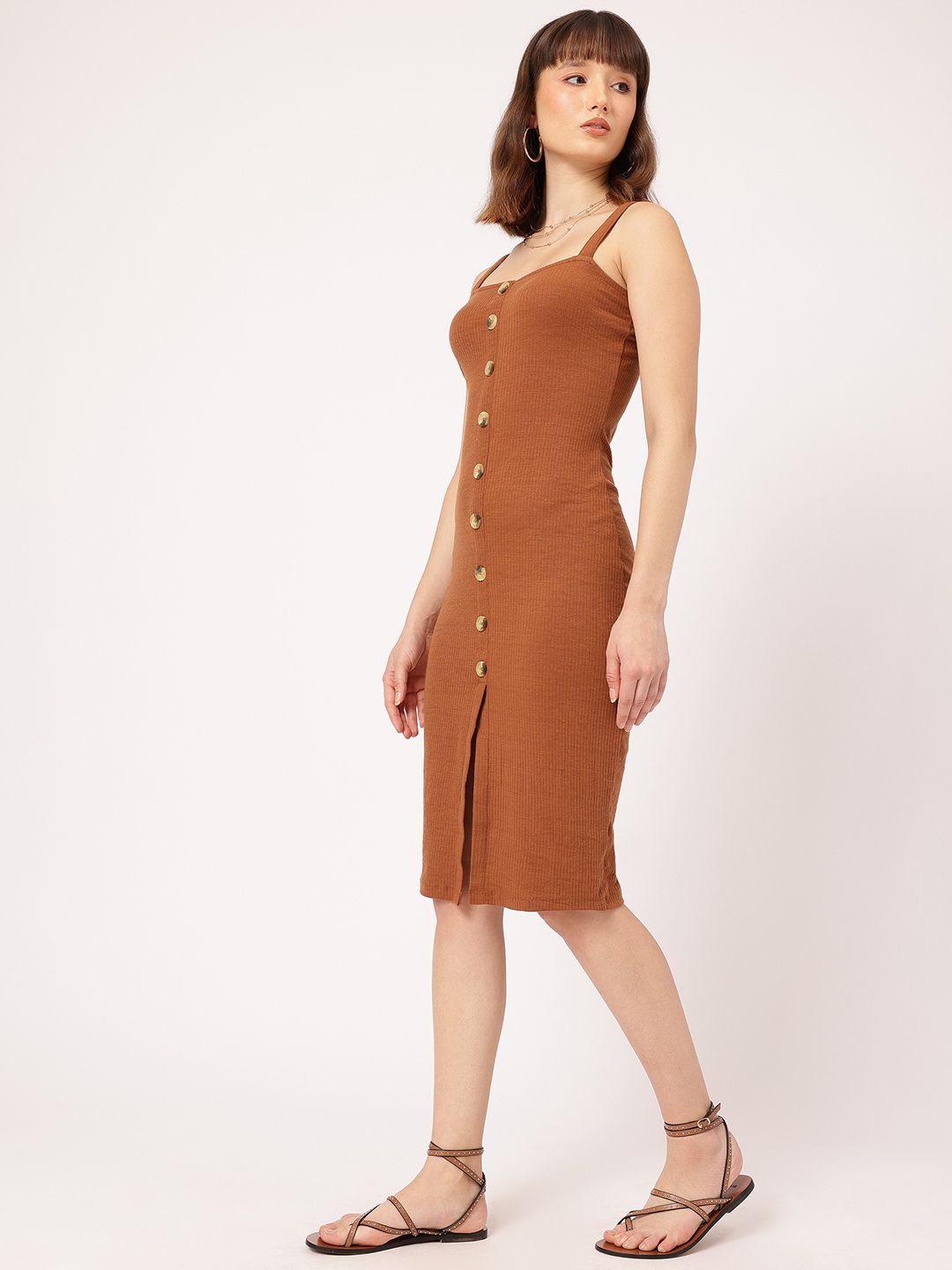 DressBerry Button-Down Breeze Ribbed Slit Sheath Dress