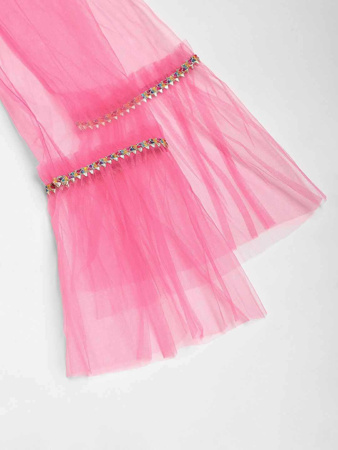 Nauti Nati Girls Leheriya Printed Shoulder Straps Gotta Patti Kurti with Sharara & Dupatta