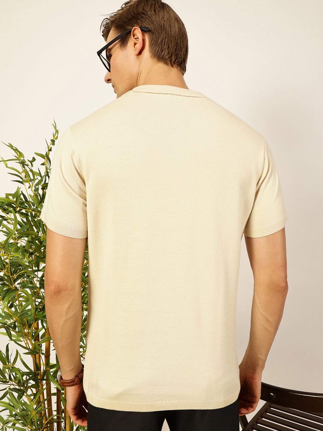 Thomas Scott Men Knit Striped Polo Collar Pure Cotton T-shirt