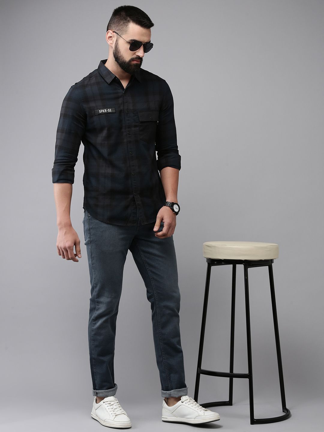SPYKAR Slim Fit Checked Pure Cotton Casual Shirt