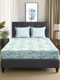Story@home Turquoise Blue Floral 180 TC Queen Bedsheet With 2 Pillow Covers