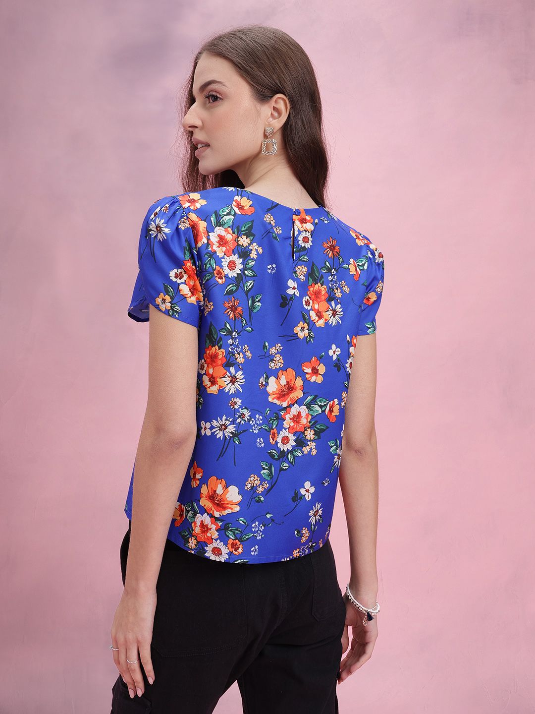 DressBerry Floral Printed Petal Sleeve Top