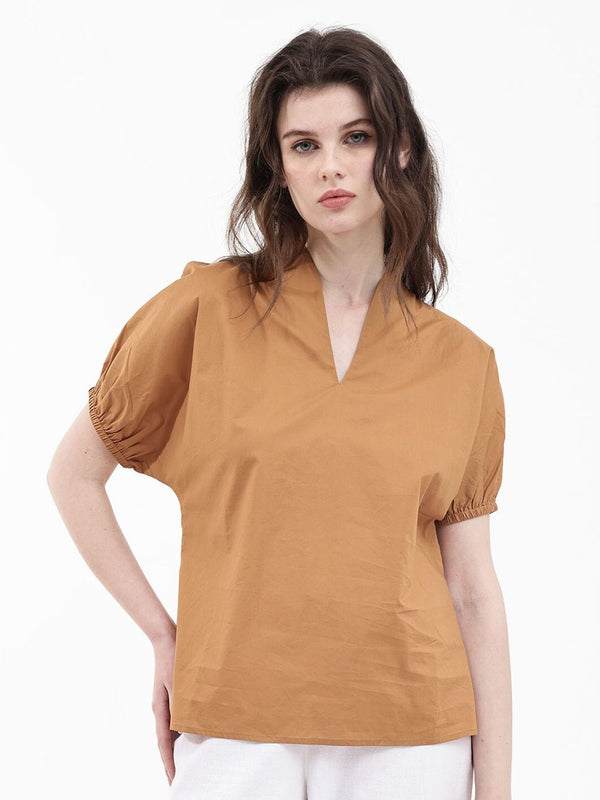 RAREISM Puff Sleeve Cotton Styled Back Top