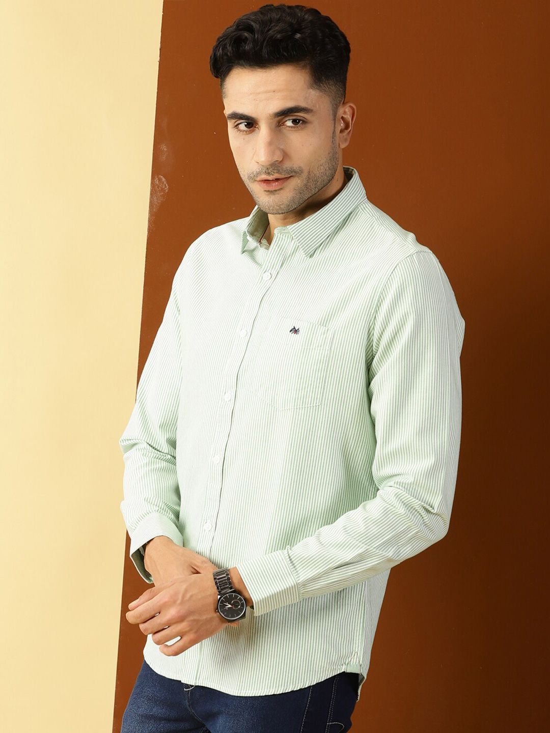 Thomas Scott Men Green Smart Slim Fit Opaque Casual Shirt