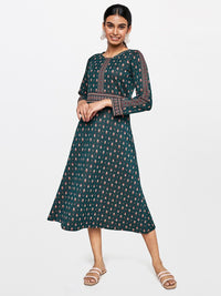 Global Desi Ethnic Motifs Printed A-Line Midi Dress