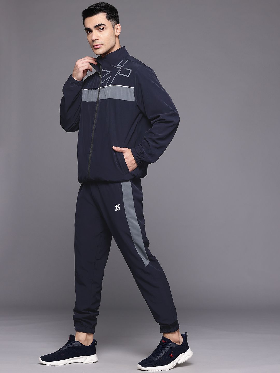 HRX by Hrithik Roshan Striped Printed Running Tracksuit