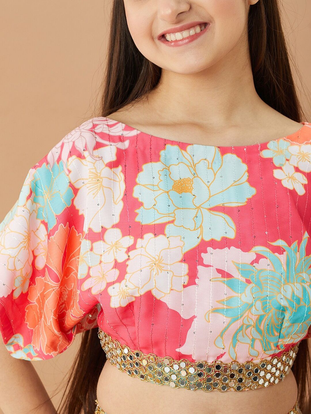 pspeaches Girls Floral Printed Pure Cotton Top with Palazzos