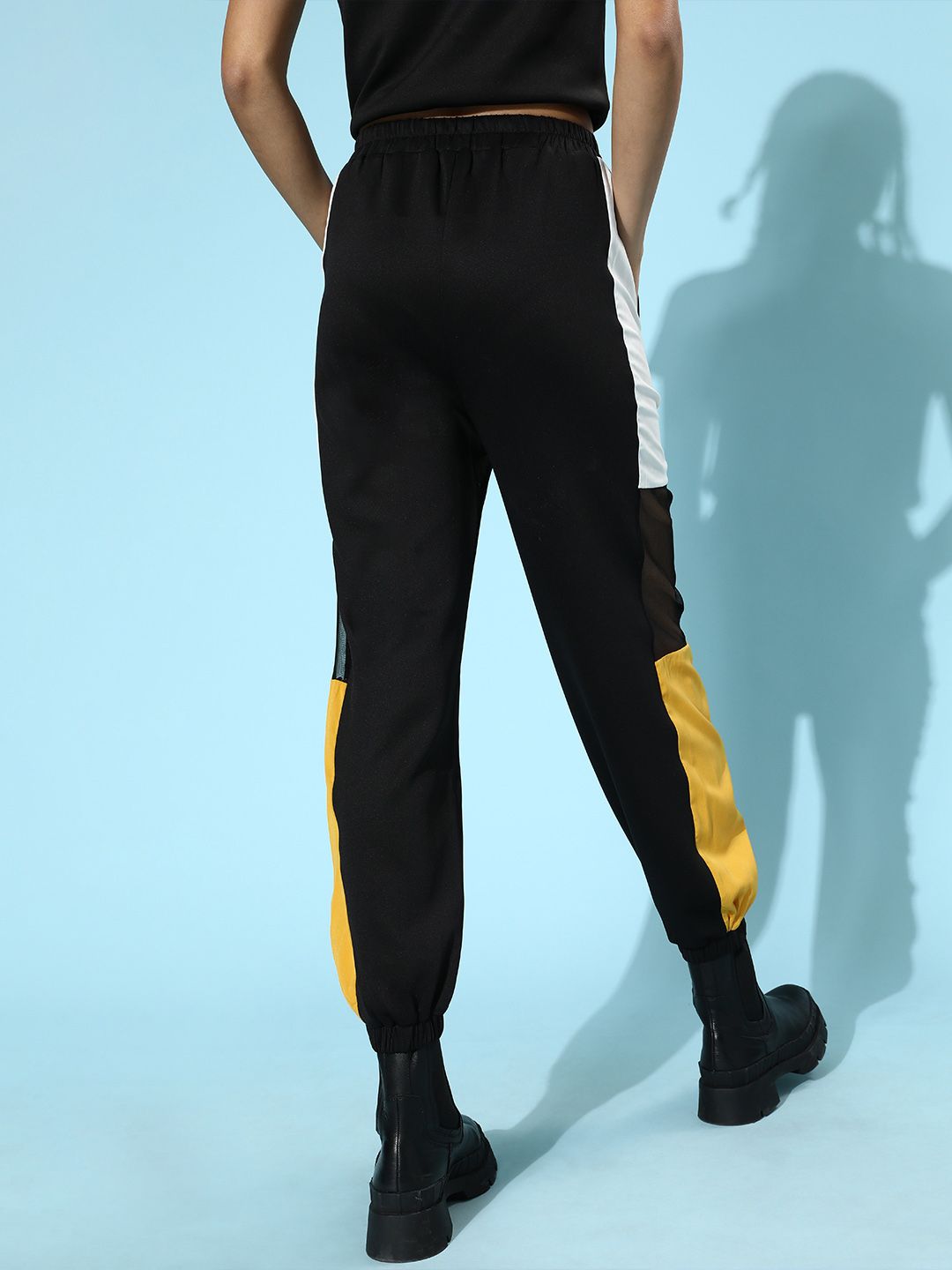 SASSAFRAS Women Black & Mustard Colourblocked Scuba Joggers