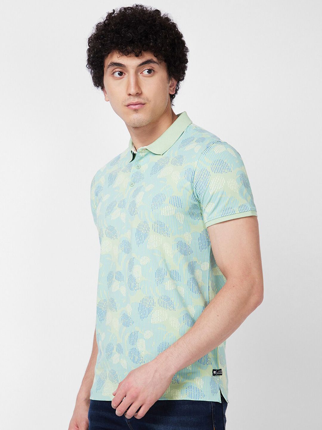 SPYKAR Floral Printed Polo Collar Slim Fit T-shirt