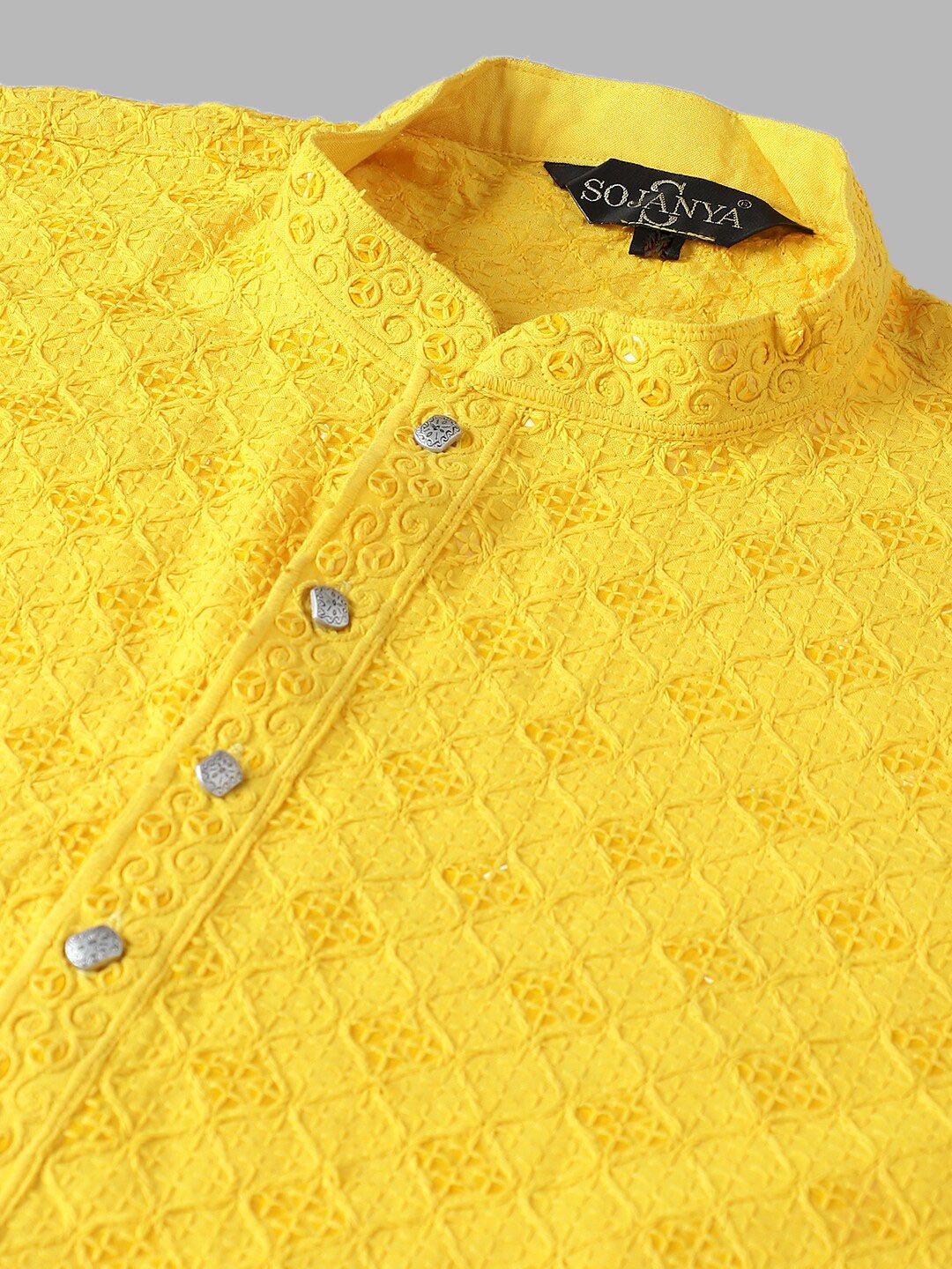 SOJANYA Geometric Embroidered Sequence Mandarin Collar Pure Cotton Kurta
