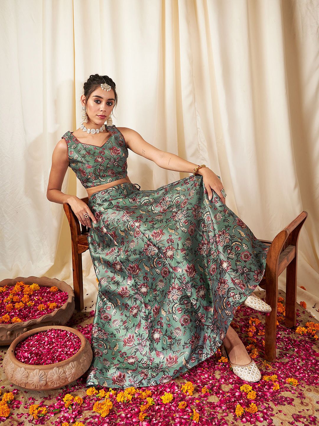 Shae by SASSAFRAS Floral Printed Ready to Wear Lehenga & Crop Top