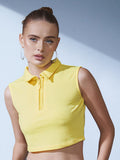 STREET 9 Ribbed Shirt Collar Fitted Crop Top