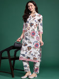 Indo Era Floral Printed Regular Pure Cotton Kurta with Trousers