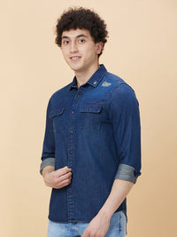 Being Human Spread Collar Faded Slim Fit Cotton Shirt