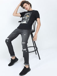 HIGHLANDER Men Charcoal Slim Fit Highly Distressed Stretchable Jeans