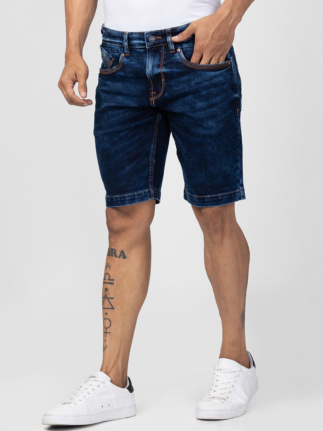 SPYKAR Men Washed Denim Shorts