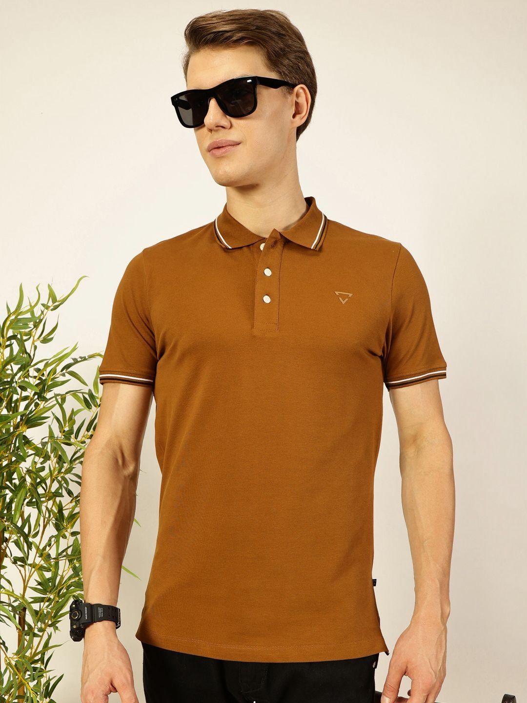 Thomas Scott Men Solid Polo Collar Cotton T-shirt