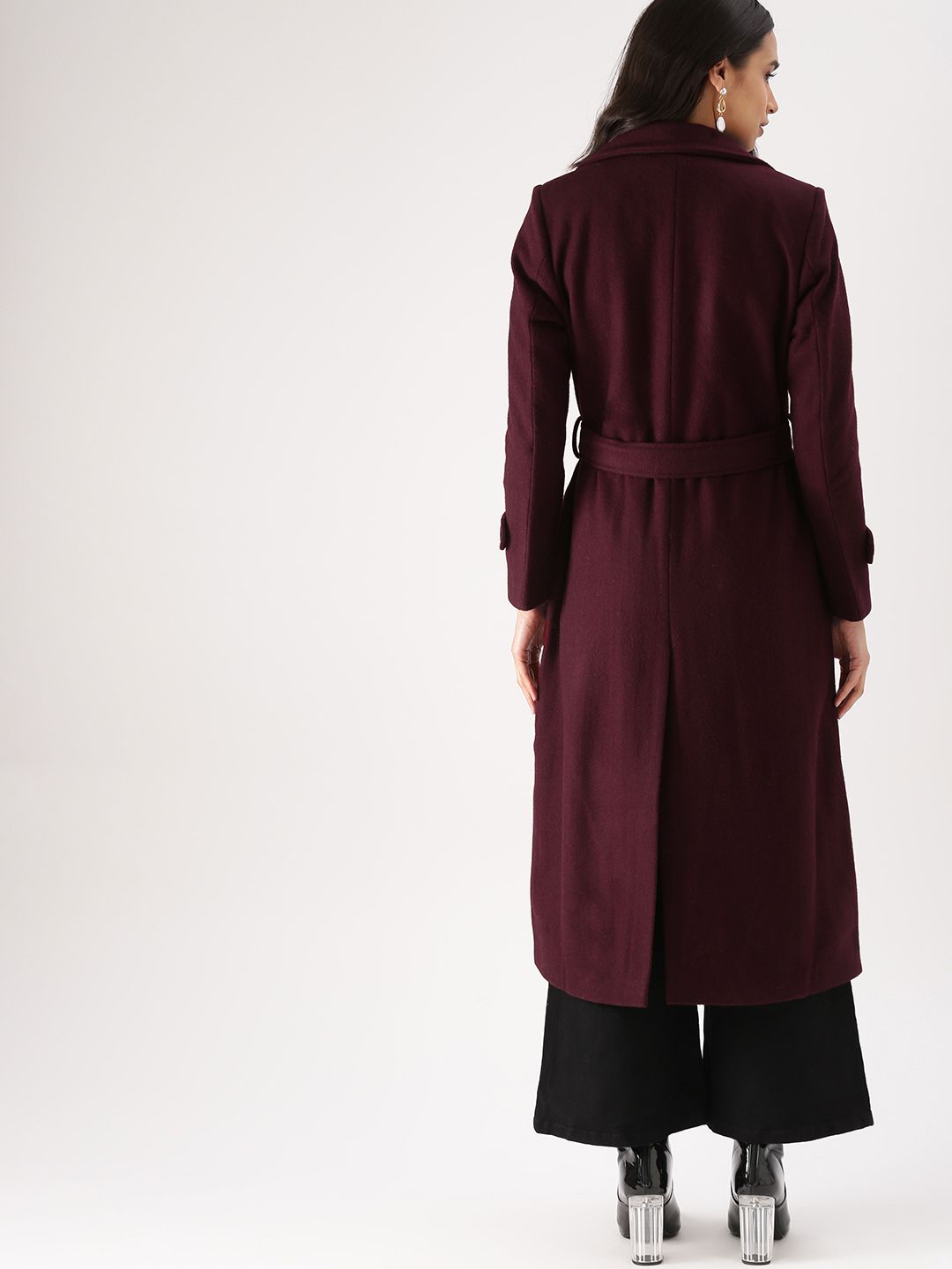 DressBerry Women Wine Red Trench Coat