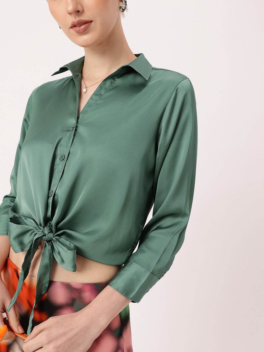DressBerry Minimalistic Elegance Waist-Tied Satin Shirt
